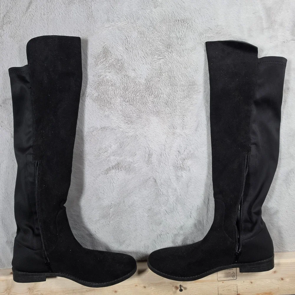 Womens‎ Over The Knee Boots Black Faux Suede Stretch Thigh High Boots Size 11